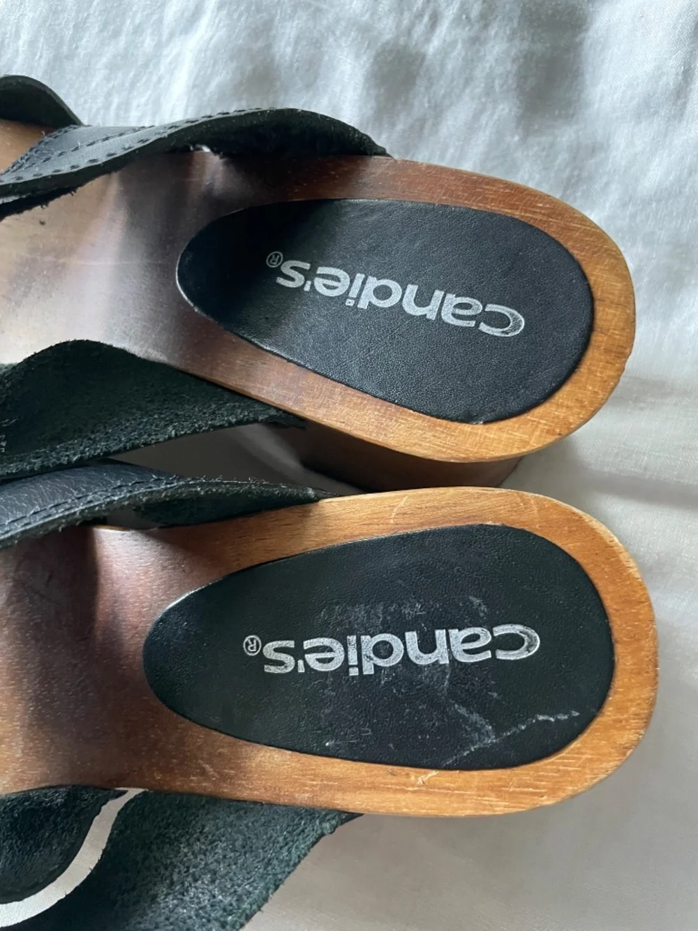 Vintage Candie's platform black leather sandals clogs size 7